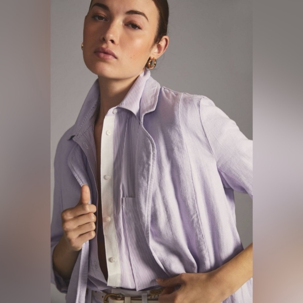 By Anthropologie Linen Tulip Blazer in lavender 10 - Picture 2 of 8